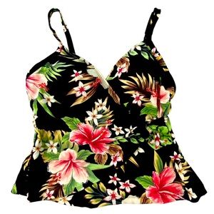 Christina beaded tropical Hawaiian print cross over tankini top wms sz large